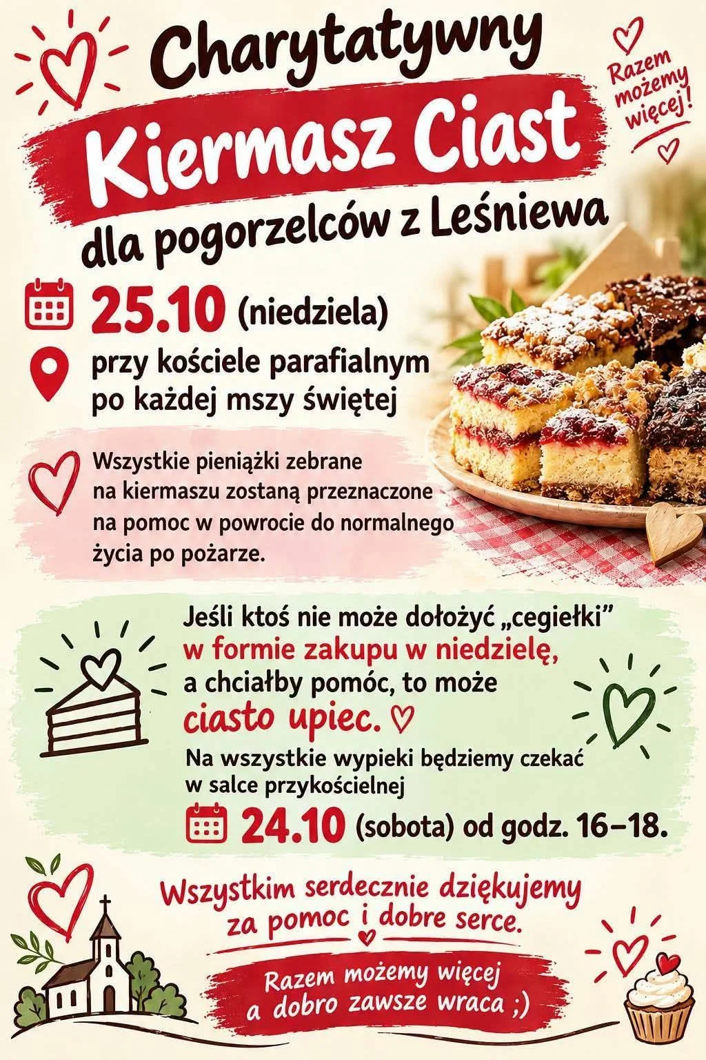 Kiermasz ciast w Leśniewie. Charytatywna pomoc dla rodziny po pożarze