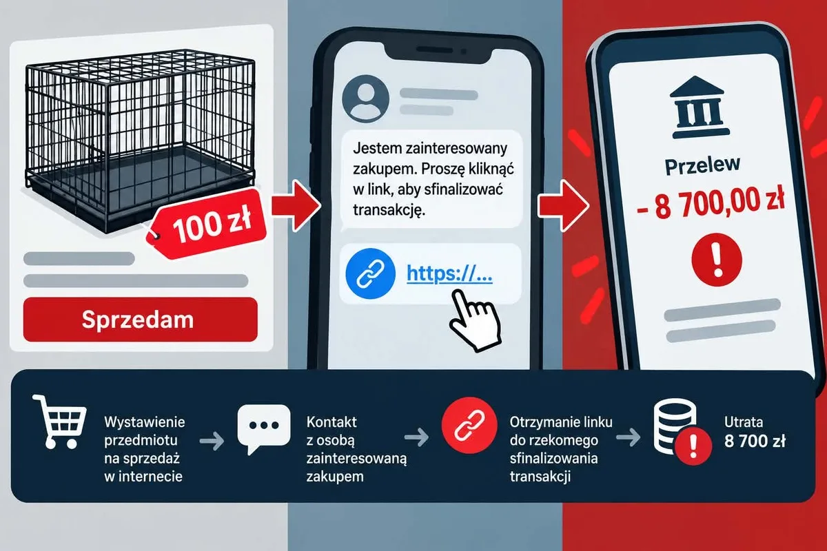 Kościerzyna. Straciła 8700 zł przy sprzedaży klatki dla psa. Policja ostrzega przed oszustwem